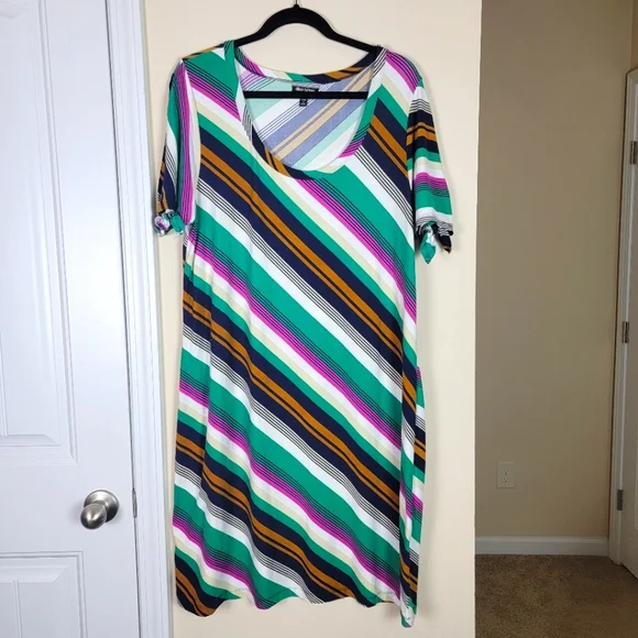 Allison Brittney Green Multicolor Striped Dress Sz XL - Picture 2 of 8